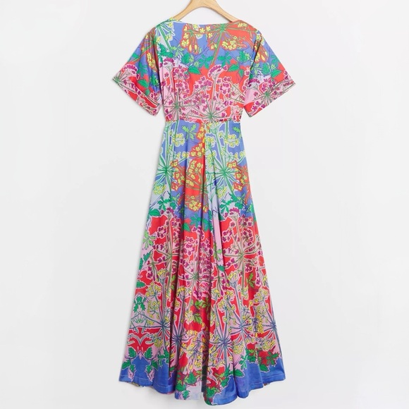 Anthropologie Amandine Maxi Dress M Medium Petite Blue Red Floral Pockets NWT - Picture 5 of 5